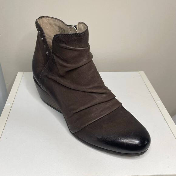 Miz‎ Mooz Ruched Slouchy Leather Studded Ankle Boots Booties Zipper Brown Sz 38 - Picture 5 of 13